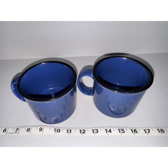 Von Pok Chang Coffee Mug Blue Speckled 16oz Soup Tea Cup Heavy Ceramic SET OF 2 - Picture 2 of 5